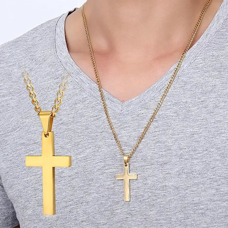 Gold Plated Stainless Steel Simple Big Cross Pendant Necklace Large Dainty Christian Cross Necklace for Men & Women Fashion Jewelry