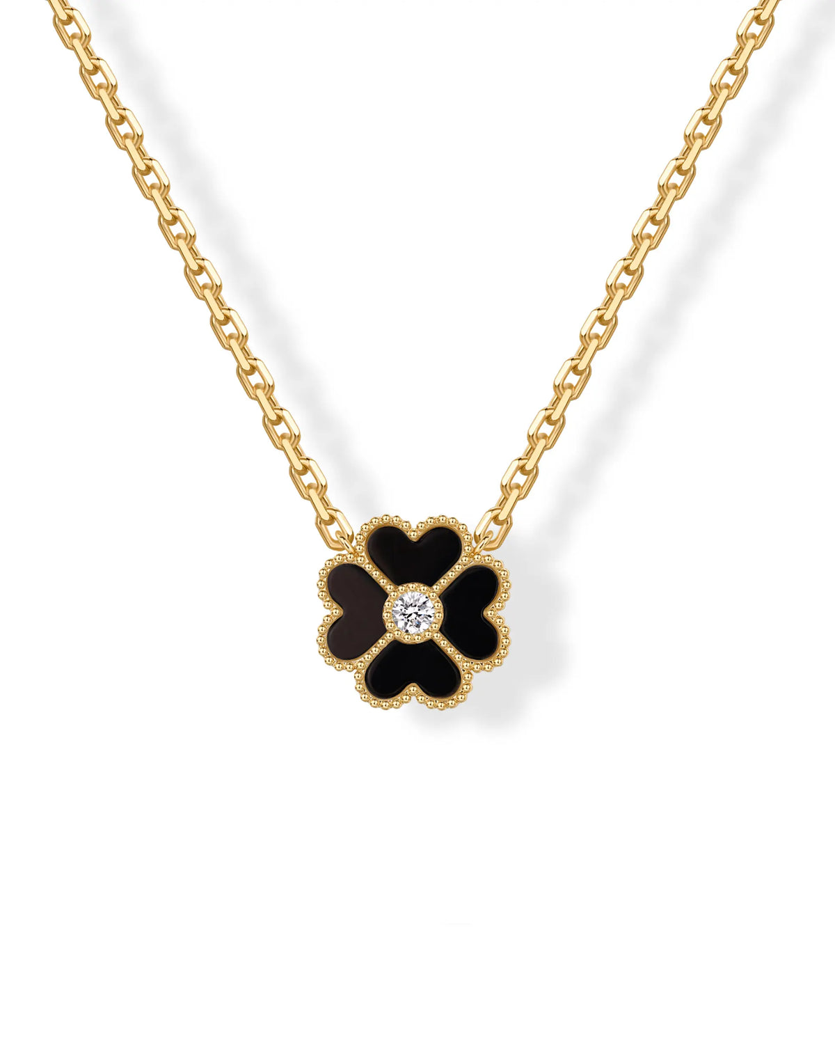 Gold Plated Clover Necklaces for Women - Black Onyx & Mother of Pearl Gemstone Pendant Necklace - Adjustable Chain Hypoallergenic Jewelry Gifts