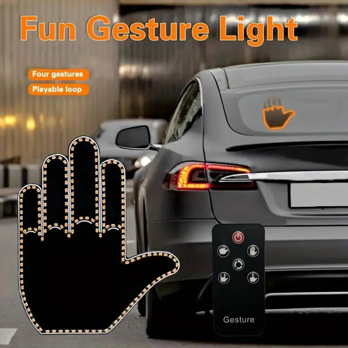 Finger Light with Remote, 1/2/3 Counts Car Hand Sign, Mirror LED Warning Light, Multifunctional Warning Light for Car Window, Car Accessories, Visibility During Night Driving, Led Lights